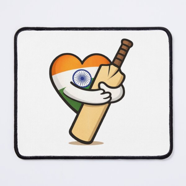 Item preview, Cricket Is a Matter of the Heart – India Tricolour Heart Holding Cricket Bat Illustration designed and sold by thesmilngnature.