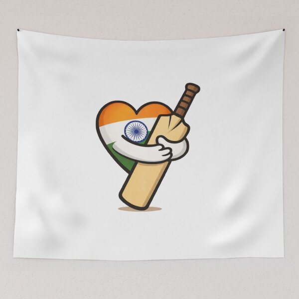 Item preview, Cricket Is a Matter of the Heart – India Tricolour Heart Holding Cricket Bat Illustration designed and sold by thesmilngnature.