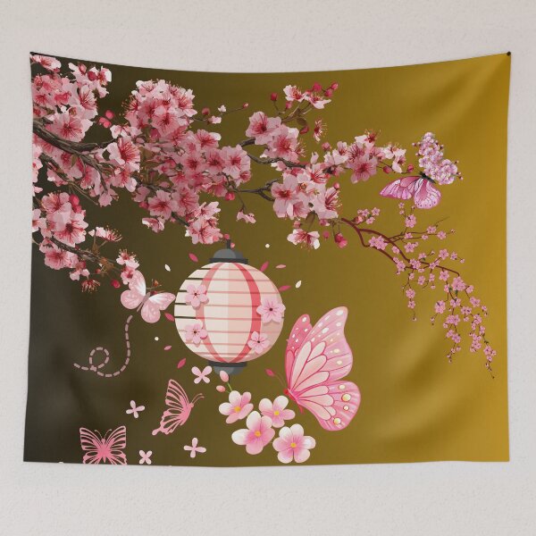 Item preview, Spring Harmony: Sakura Blossoms and Paper Lantern with Butterflies designed and sold by VibranPalette.