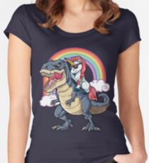 Einhorn Reiten Dinosaurier T Shirt Rex Lustige Einhörner Party Rainbow Squad Geschenke für Kinder Jungen Mädchen Tailliertes Rundhals-Shirt