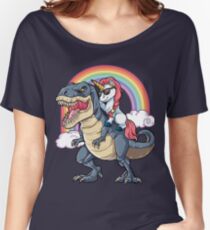Einhorn Reiten Dinosaurier T Shirt Rex Lustige Einhörner Party Rainbow Squad Geschenke für Kinder Jungen Mädchen Baggyfit T-Shirt