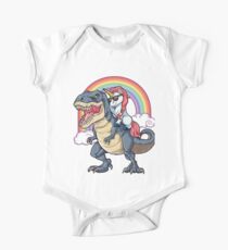 Unicorn Riding Dinosaur T Shirt T-Rex Funny Unicorns Party Rainbow Squad Gifts for Kids Boys Girls Short Sleeve Baby One-Piece