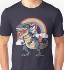 Unicorn Riding Dinosaur T Shirt T-Rex Funny Unicorns Party Rainbow Squad Gifts for Kids Boys Girls Slim Fit T-Shirt