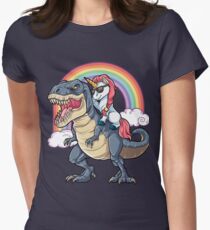 Unicorn Riding Dinosaur T Shirt T-Rex Funny Unicorns Party Rainbow Squad Gifts for Kids Boys Girls Women's Fitted T-Shirt