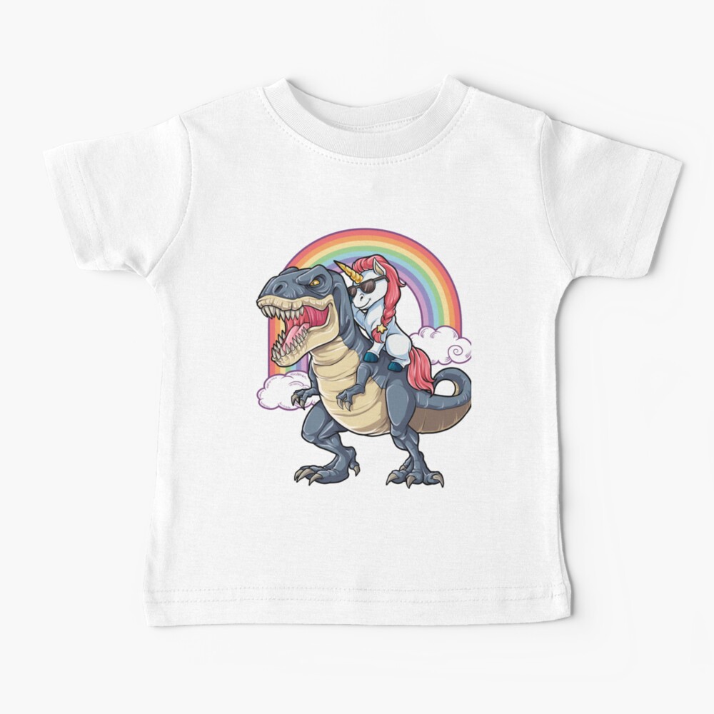 Unicorn Riding Dinosaur T Shirt T-Rex Funny Unicorns Party Rainbow Squad Gifts for Kids Boys Girls Baby T-Shirt