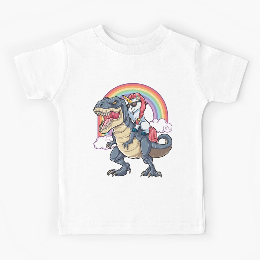 Unicorn Riding Dinosaur T Shirt T-Rex Funny Unicorns Party Rainbow Squad Gifts for Kids Boys Girls Kids T-Shirt