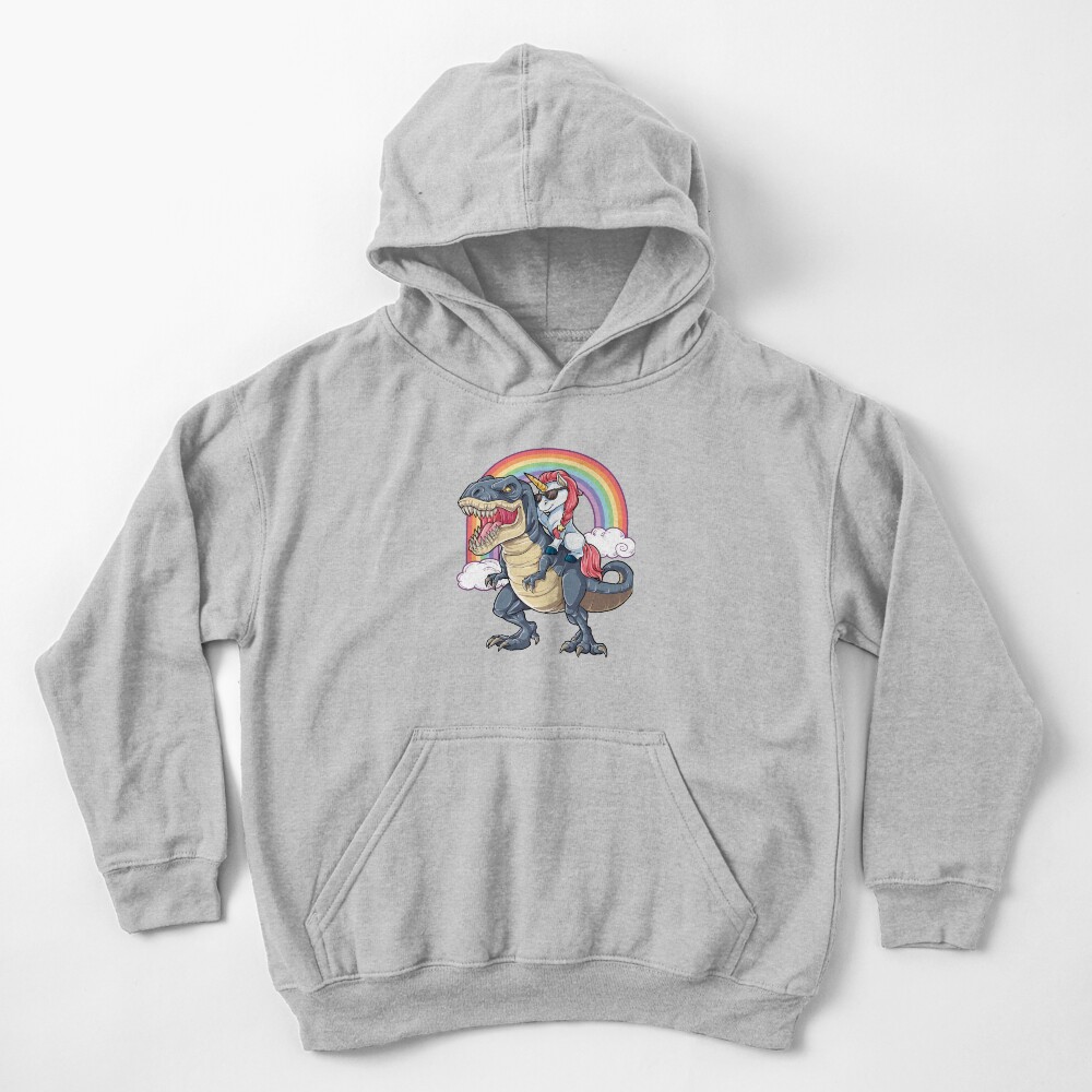 Unicorn Riding Dinosaur T Shirt T-Rex Funny Unicorns Party Rainbow Squad Gifts for Kids Boys Girls Kids Pullover Hoodie