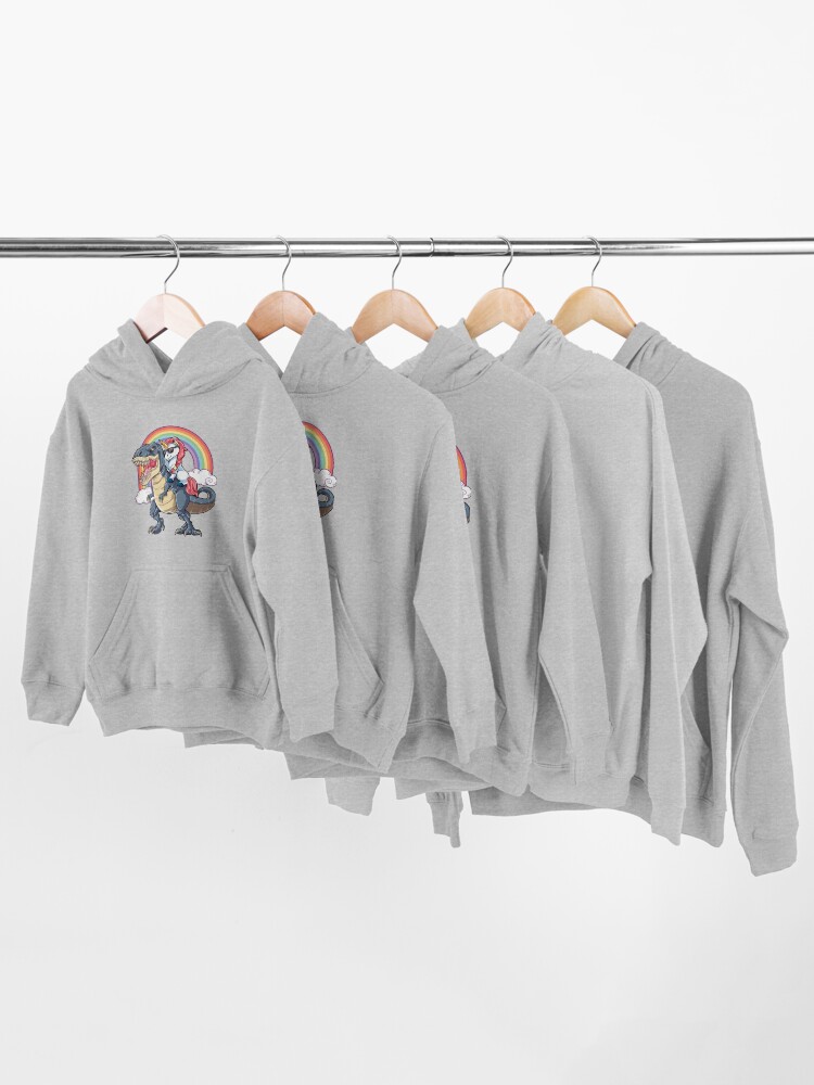Alternate view of Unicorn Riding Dinosaur T Shirt T-Rex Funny Unicorns Party Rainbow Squad Gifts for Kids Boys Girls Kids Pullover Hoodie