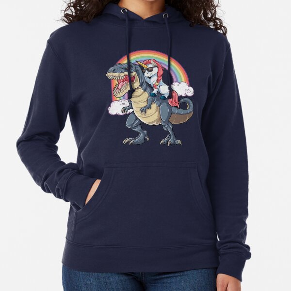 Unicorn Riding Dinosaur T Shirt T-Rex Funny Unicorns Party Rainbow Squad Gifts for Kids Boys Girls Lightweight Hoodie