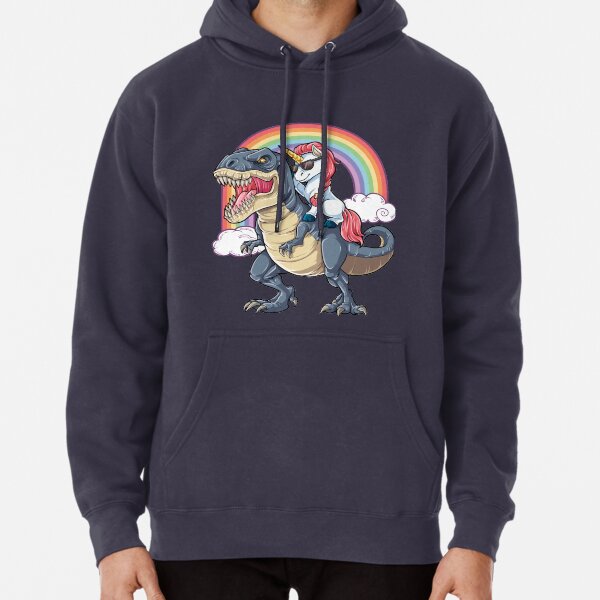 Unicorn Riding Dinosaur T Shirt T-Rex Funny Unicorns Party Rainbow Squad Gifts for Kids Boys Girls Pullover Hoodie