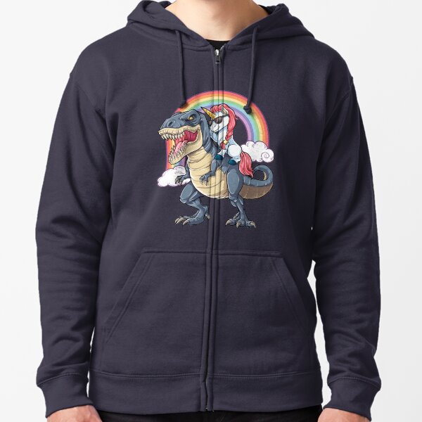 Unicorn Riding Dinosaur T Shirt T-Rex Funny Unicorns Party Rainbow Squad Gifts for Kids Boys Girls Zipped Hoodie