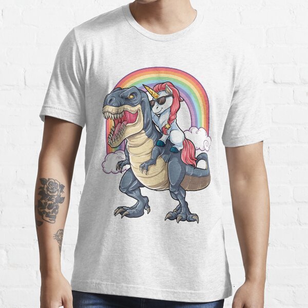 Unicorn Riding Dinosaur T Shirt T-Rex Funny Unicorns Party Rainbow Squad Gifts for Kids Boys Girls Essential T-Shirt