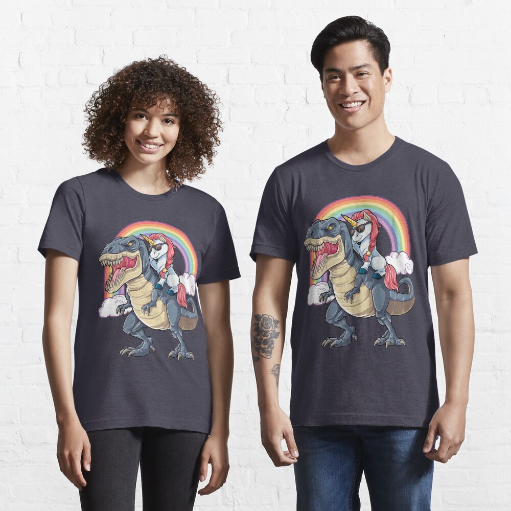 T-shirt essentiel « Licorne équitation dinosaure T-shirt T-Rex drôle licornes fête arc-en-ciel cadeaux pour enfants garçons filles»