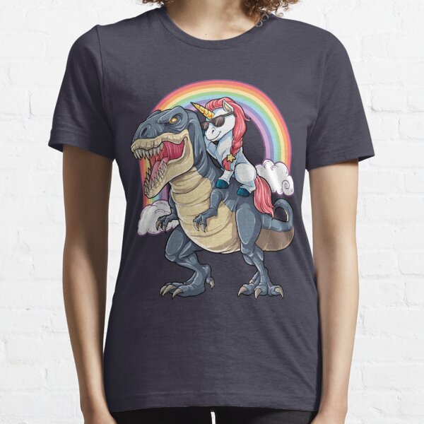 Unicorn Riding Dinosaur T Shirt T-Rex Funny Unicorns Party Rainbow Squad Gifts for Kids Boys Girls Essential T-Shirt