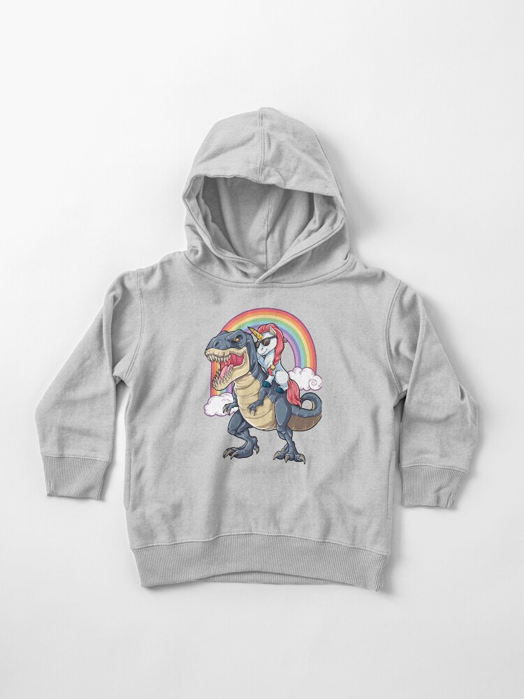 Toddler Pullover Hoodie, Unicorn Riding Dinosaur T Shirt T-Rex Funny Unicorns Party Rainbow Squad Gifts for Kids Boys Girls designed and sold by LiqueGifts