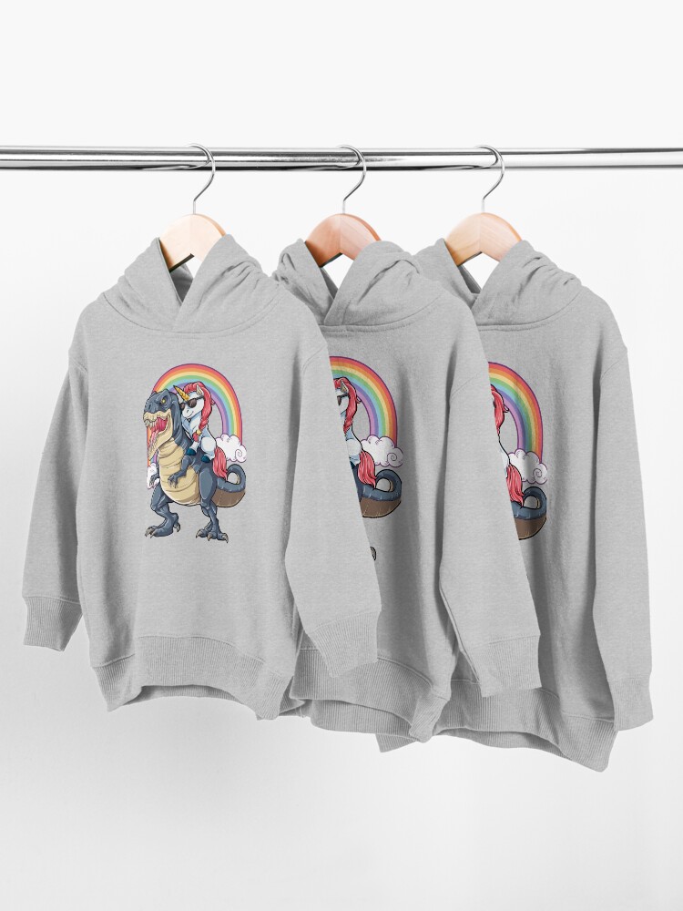 Alternate view of Unicorn Riding Dinosaur T Shirt T-Rex Funny Unicorns Party Rainbow Squad Gifts for Kids Boys Girls Toddler Pullover Hoodie