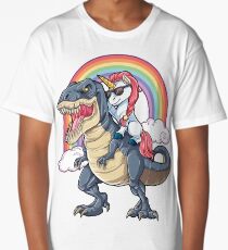 Unicorn Riding Dinosaur T Shirt T-Rex Funny Unicorns Party Rainbow Squad Gifts for Kids Boys Girls Long T-Shirt