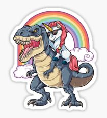 Unicorn Riding Dinosaur T Shirt T-Rex Funny Unicorns Party Rainbow Squad Gifts for Kids Boys Girls Sticker