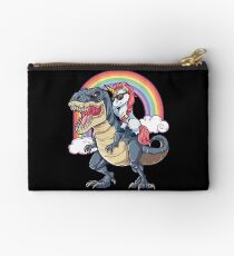 Unicorn Riding Dinosaur T Shirt T-Rex Funny Unicorns Party Rainbow Squad Gifts for Kids Boys Girls Zipper Pouch