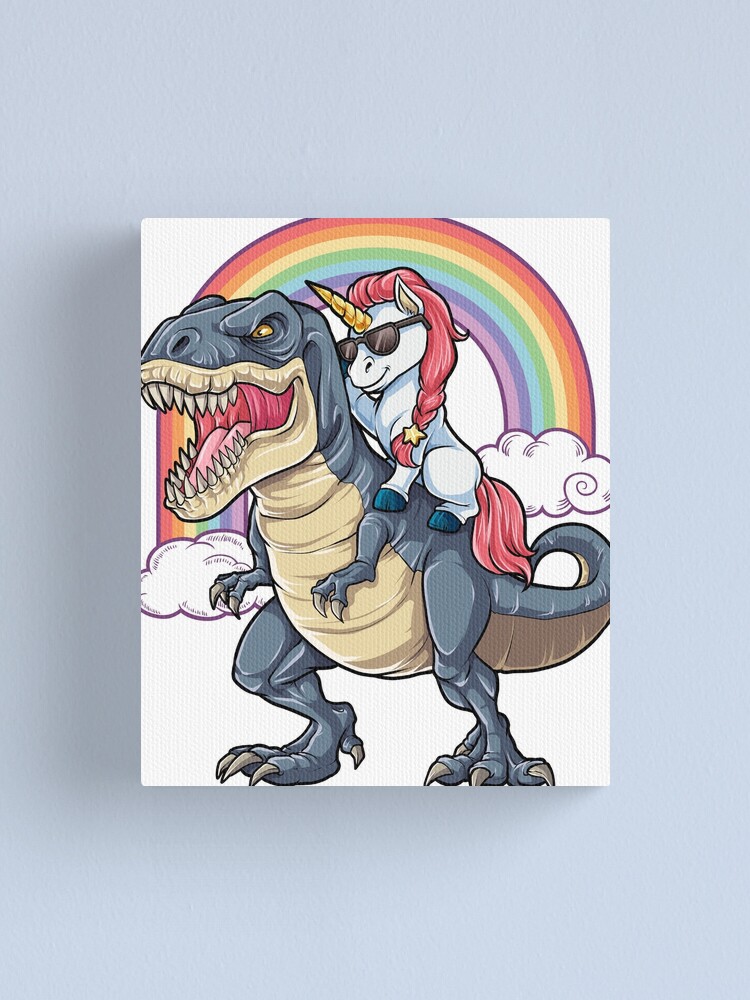 "Unicorn Riding Dinosaur T Shirt T-Rex Funny Unicorns Party Rainbow ...