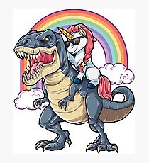 Unicorn Riding Dinosaur T Shirt T-Rex Funny Unicorns Party Rainbow Squad Gifts for Kids Boys Girls Photographic Print