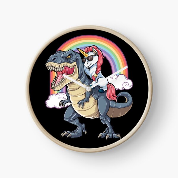 Unicorn Riding Dinosaur T Shirt T-Rex Funny Unicorns Party Rainbow Squad Gifts for Kids Boys Girls Clock
