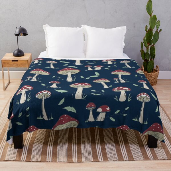 Item preview, Hand Drawn Red Mushroom Forest Pattern, Vertical Layout, Dark Blue, Moody designed and sold by FourAcreFarm.