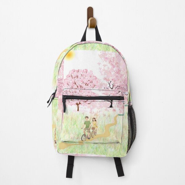 Item preview, Springtime Journey: Young Couple Cycling Through Cherry Blossoms designed and sold by VibranPalette.