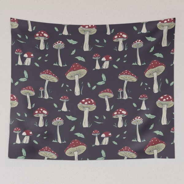Item preview, Hand Drawn Red Mushroom Forest Pattern, Vertical Layout, Brown, Moody designed and sold by FourAcreFarm.
