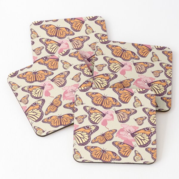 Item preview, Light Spring Pattern of Monarch Butterflies with Flowers, Hand Drawn designed and sold by FourAcreFarm.