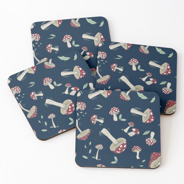 Item preview, Hand Drawn Red Mushroom Forest Pattern, Vertical Layout, Dark Blue, Moody, Tossed designed and sold by FourAcreFarm.