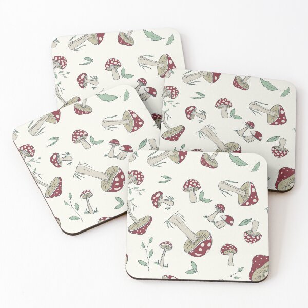 Item preview, Hand Drawn Red Mushroom Forest Pattern, Vertical Layout, Beige, Moody, Tossed designed and sold by FourAcreFarm.