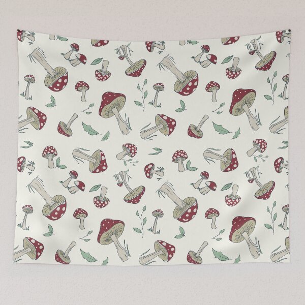 Item preview, Hand Drawn Red Mushroom Forest Pattern, Vertical Layout, Beige, Moody, Tossed designed and sold by FourAcreFarm.