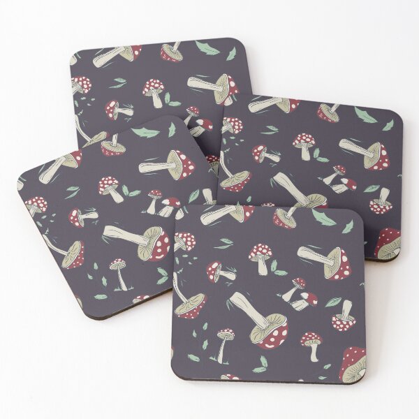 Item preview, Hand Drawn Red Mushroom Forest Pattern, Vertical Layout, Dark Brown, Moody, Tossed designed and sold by FourAcreFarm.