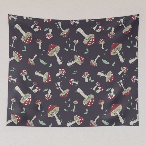 Item preview, Hand Drawn Red Mushroom Forest Pattern, Vertical Layout, Dark Brown, Moody, Tossed designed and sold by FourAcreFarm.