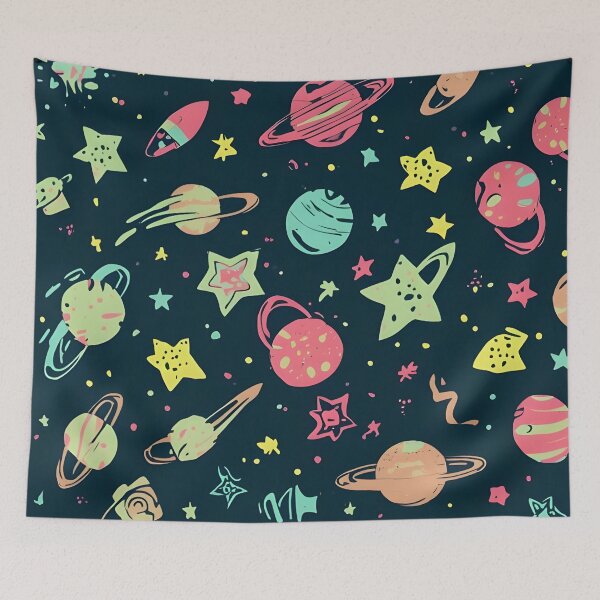 Item preview, Whimsical Galaxy: Hand-Drawn Retro Space Pattern designed and sold by VibranPalette.