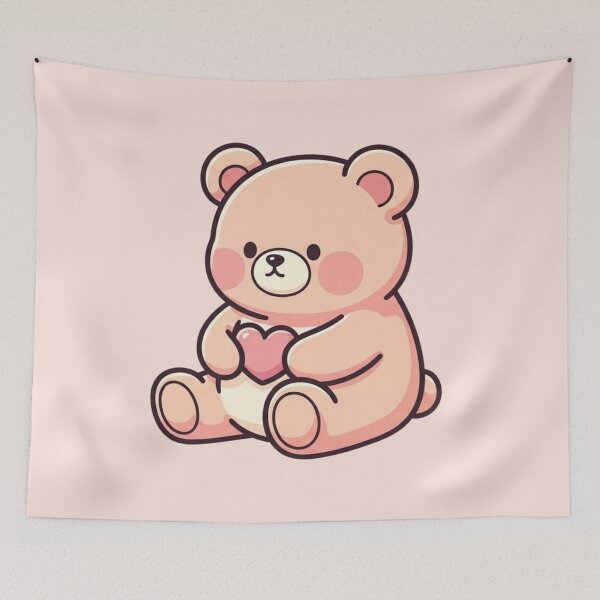 Item preview, Cute Kawaii Teddy Bear Holding a Heart – Sweet Pastel Illustration designed and sold by soletstudio.