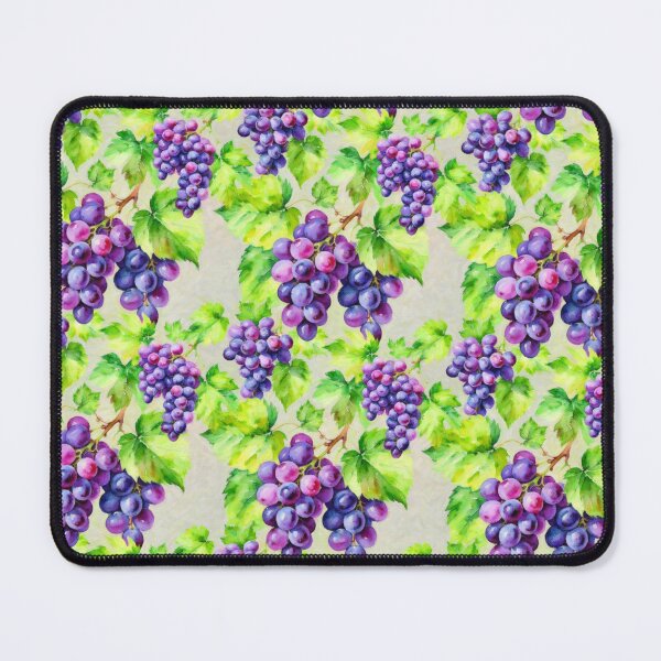 Item preview, "Rustic Watercolor Vineyard & Mediterranean Harvest Aesthetics." The source displays a vibrant, hand-painted seamless pattern of purple and blue grape clusters intertwined with lush green foliage. designed and sold by Lens Light Visuals.