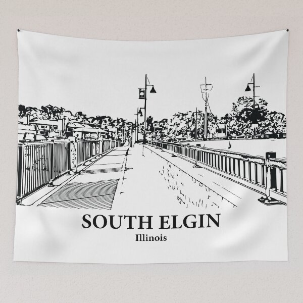 Item preview, South Elgin IL - Ink Cityscape Illustration designed and sold by Lakeric Cityscapes.