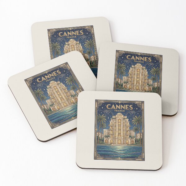 Item preview, Cannes France Art Deco Mosaic - Riviera Luxury Travel Poster designed and sold by FrancophileFun.