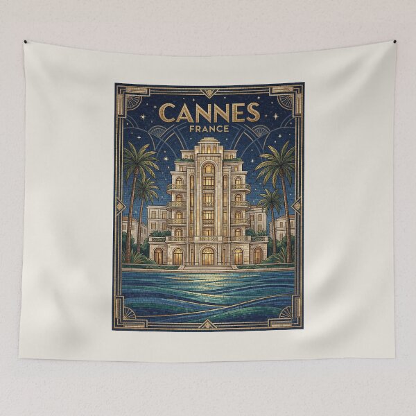 Item preview, Cannes France Art Deco Mosaic - Riviera Luxury Travel Poster designed and sold by FrancophileFun.
