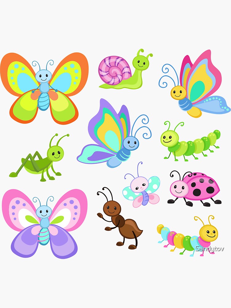 Cute Bugs, Snails and Flowers Coloring Printable Stickers, Cute