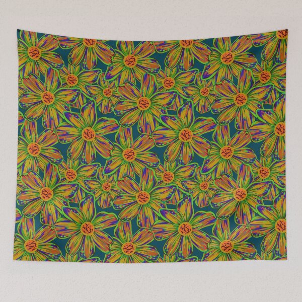 Item preview, Expressive Bold Painterly Florals Tropical Orange Yellow Green  designed and sold by thecolorbirdie.