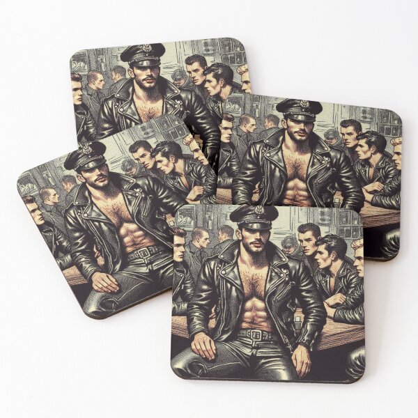 Item preview, Pointillism 1950s Vintage Gay Leather Daddy Berlin Leder Bar Pride Tom of Finland Tribute Graphic Design designed and sold by ItsAKinkThing.