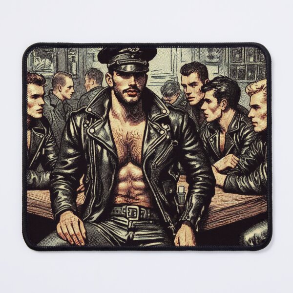 Item preview, Pointillism 1950s Vintage Gay Leather Daddy Berlin Leder Bar Pride Tom of Finland Tribute Graphic Design designed and sold by ItsAKinkThing.