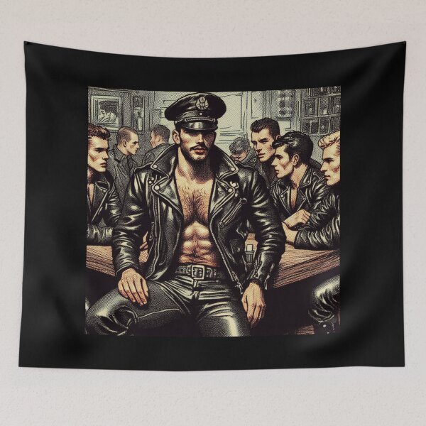 Item preview, Pointillism 1950s Vintage Gay Leather Daddy Berlin Leder Bar Pride Tom of Finland Tribute Graphic Design designed and sold by ItsAKinkThing.