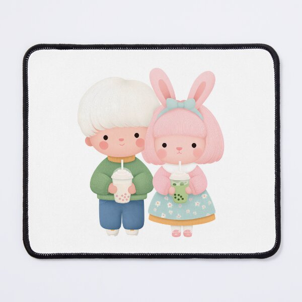 Item preview, Cute Boba Couple – Kawaii Boy and Bunny Girl Drinking Bubble Tea designed and sold by BobaBunny76.