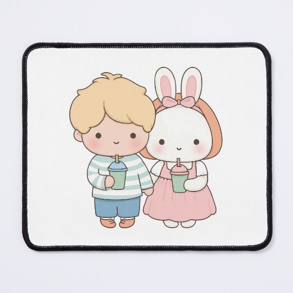 Item preview, Cute Boba Couple – Kawaii Boy and Bunny Girl Drinking Bubble Tea designed and sold by BobaBunny76.
