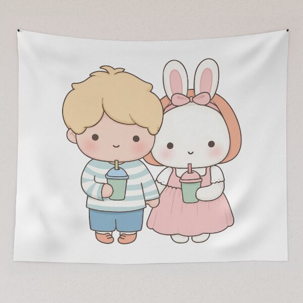 Item preview,  Cute Boba Couple – Kawaii Boy and Bunny Girl Drinking Bubble Tea designed and sold by BobaBunny76.