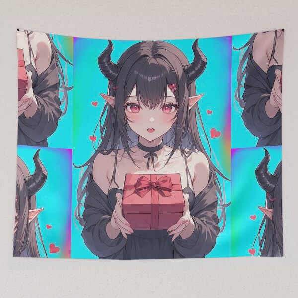 Item preview, Cute romantic anime demon girl designed and sold by ArtsJulian.